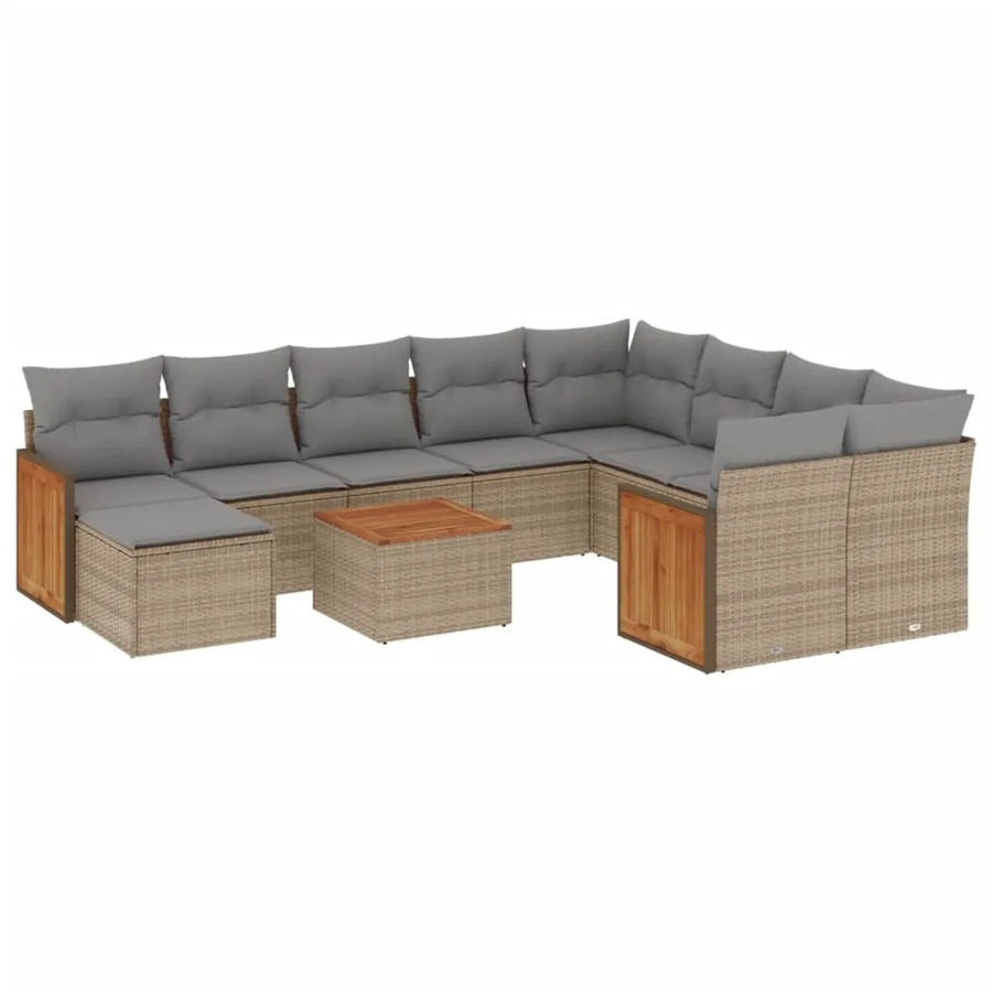 vidaXL 11-teilige Garten-Sofagarnitur aus Poly-Rattan und Akazienholz mit Kissen in Beige - Bild 2