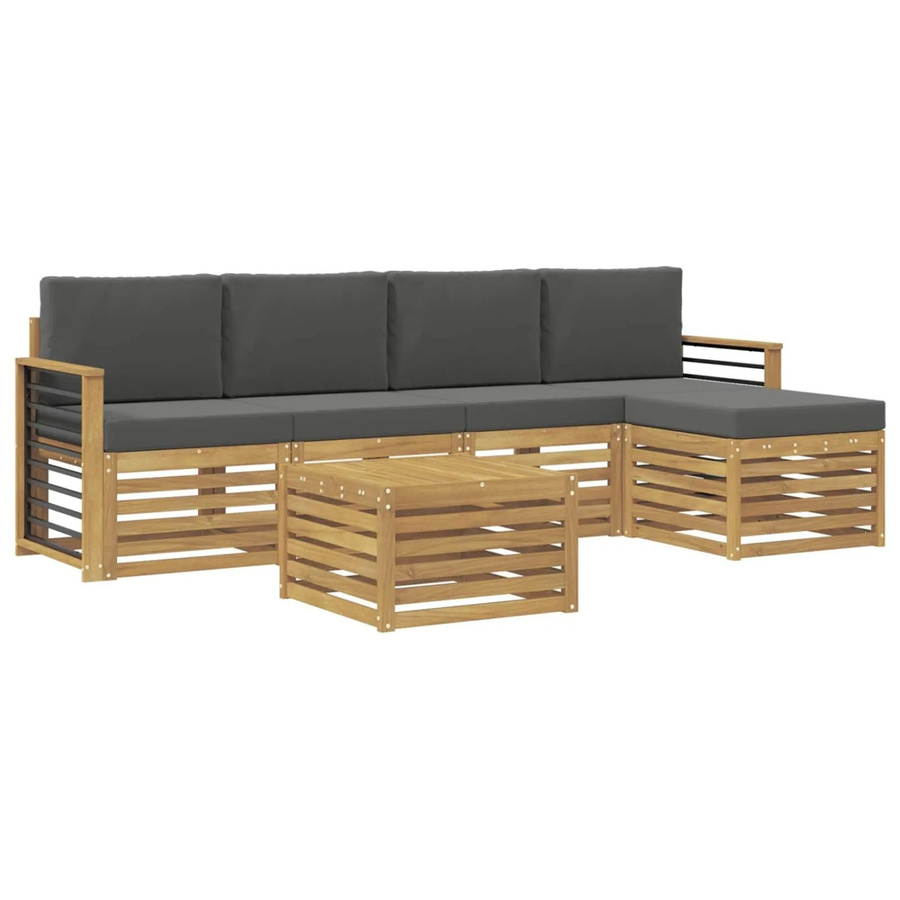 vidaXL Outdoor-Sofagarnitur 6-teilig aus Akazienholz mit Polstern in Anthrazit und Weiß, B/T/H: 59 x 59 x 37 cm - Bild 2