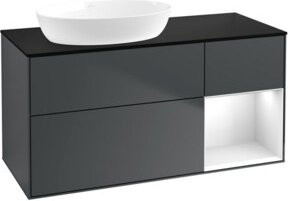 V&B Waschtischunterschrank Finion mit Wandbeleuchtung, Breite: 120 cm, Farbe: Mattblau lackiert - Bild 1