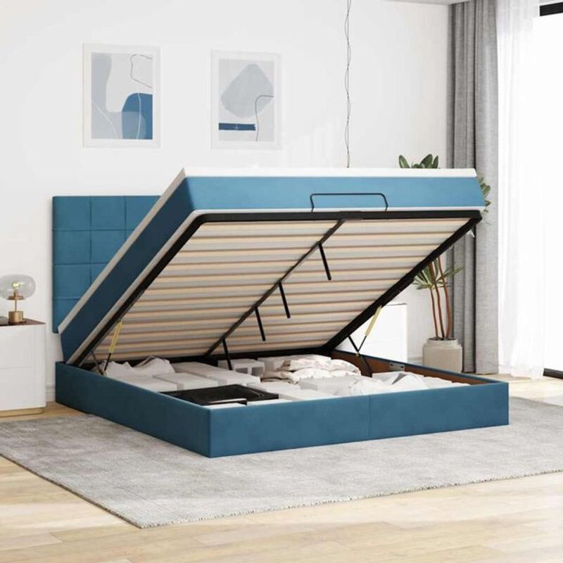 Vidaxl Ottoman Polsterbett mit Matratze und LED in Dunkelblau aus Samt, B/T: 180 x 200 cm - Bild 1