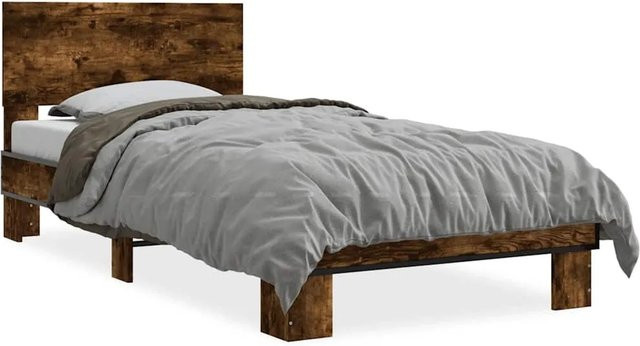 vidaXL Bettgestell aus Holzwerkstoff und Metall in Räuchereiche, Farbe Braun, B/T/H: 90 x 200 cm - Bild 1