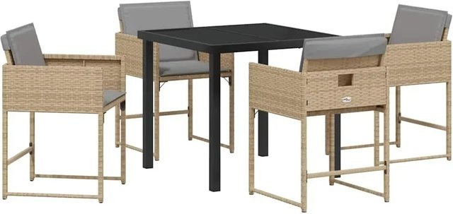 vidaXL Garten Essgruppe 5-teilig aus Poly-Rattan und Glas in Beige mit quadratischem Tisch und 4 Stühlen - Bild 1