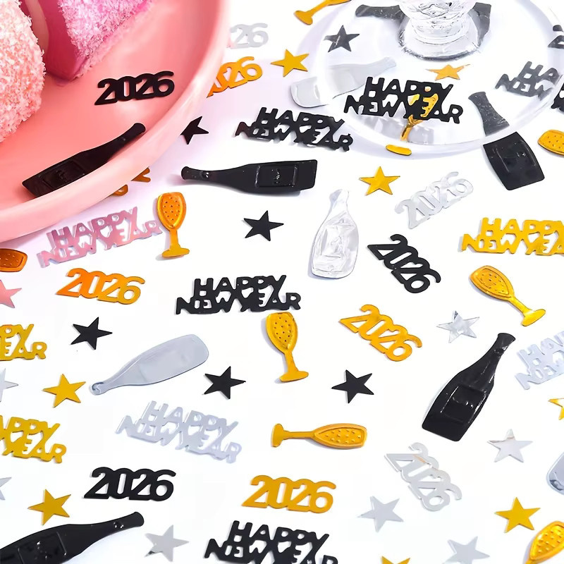300 Stück Glitzer-Konfetti für Silvester 2026 in Gold und Schwarz mit Zahlen zur Partydekoration - Bild 5