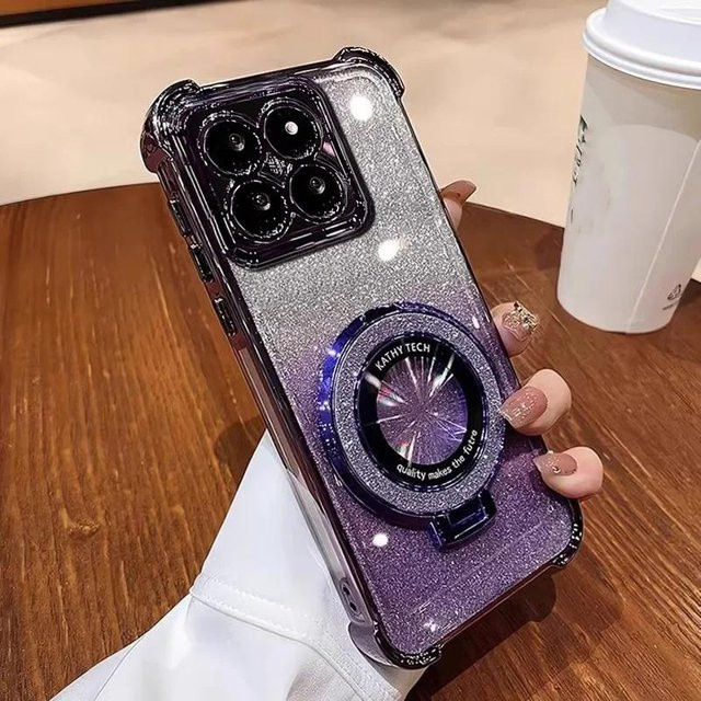 Luxus Glitzer Handyhülle mit Halterung für Xiaomi 15 14 13 12 Pro Ultra und 15 Pro in Violett - Bild 1