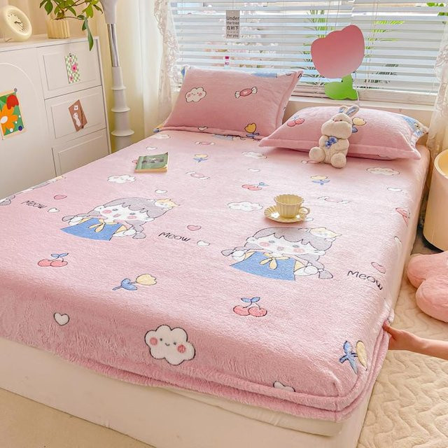 Super Six Flanell-Fleece Spannbettlaken im Cartoon-Stil mit Tier-Motiv, Rosa, B/T/H: 90 x 200 x 25 cm - Bild 1