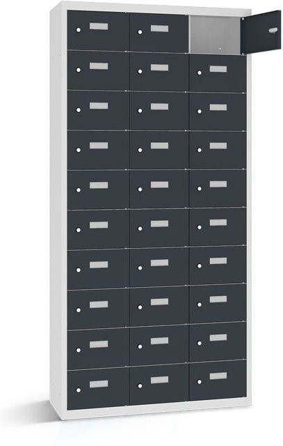 rotstahl Wertfachschrank mit 30 Fächern, Korpus lichtgrau und Türen anthrazit, B/T/H: 87,5 x 30 x 180 cm - Bild 1