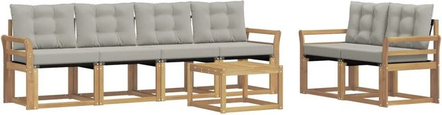 vidaXL Outdoor-Sofagarnitur 7-teilig aus Akazienholz mit Textilene und Kissen in Weiß-Hellgrau - Bild 1