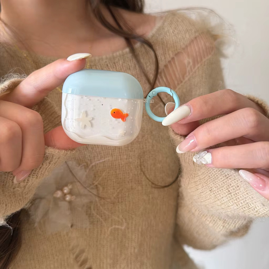 Kawaii Transparentes Aquarium-Design Kopfhörer-Schutzhülle für Apple AirPods 1 2 3 4 Pro 2 Pro 3 in Orange und Blau - Bild 3
