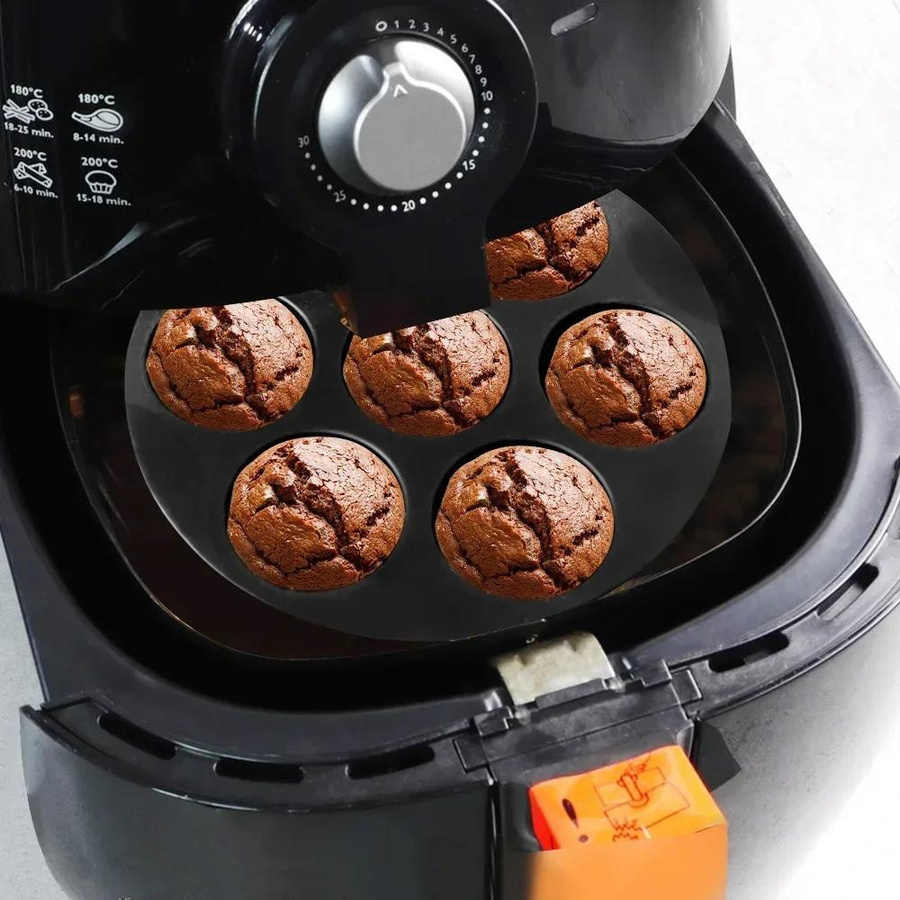 Yiran Furniture Kuchenbecher-Backform für Heißluftfritteuse und Mikrowelle, 7-Loch Rundform, Schwarz - Bild 2