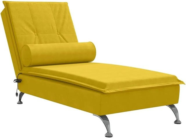 vidaXL Massage-Chaiselongue aus gelbem Samt mit verstellbarer Nackenrolle und USB-Ladefunktion, B/T/H: 185,0 x 75,0 x 75,0 cm - Bild 1