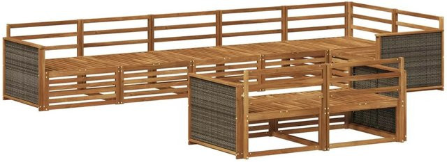 vidaXL Outdoor-Sofagarnitur aus Akazienholz in Braun, 8-teiliges L-Shape Set mit Ecksofa, Mittelsesseln und Armlehnen - Bild 1