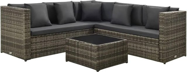 vidaXL 4-teiliges Garten-Lounge-Set aus Poly Rattan mit Auflagen in Grau - Bild 1