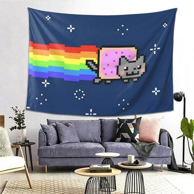VIKAMA Pixel-Art-Katzen-Wandteppich, bunter Kätzchen-Wandbehang für dein Schlafzimmer oder Gaming-Zimmer, B/H: 40 x 60 cm - Bild 1