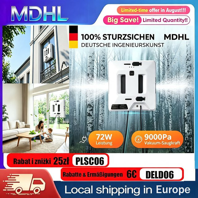 MDHL Fensterputzroboter in Weiß mit 9000Pa Saugkraft, bürstenlosem Motor, Doppel-Düsen Ultraschallvernebelung und Smart Navigation - Bild 1