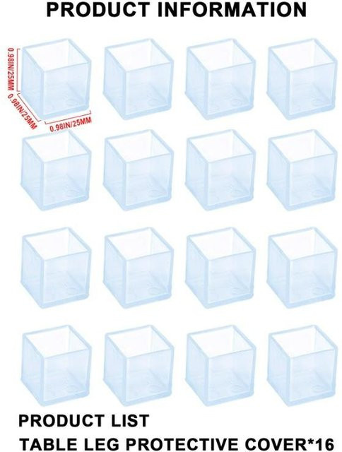 16 Stück rutschfeste transparente Tischabdeckungen und Stuhlbeinkappen aus Kunststoff, quadratisch, Durchmesser: 25 x 25 mm - Bild 1