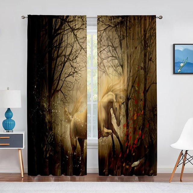 Super Six Transparenter Voile Vorhang mit weißem Einhorn und Regenbogen Motiv, Bunt, Breite: 100 cm, Höhe: 250 cm - Bild 1
