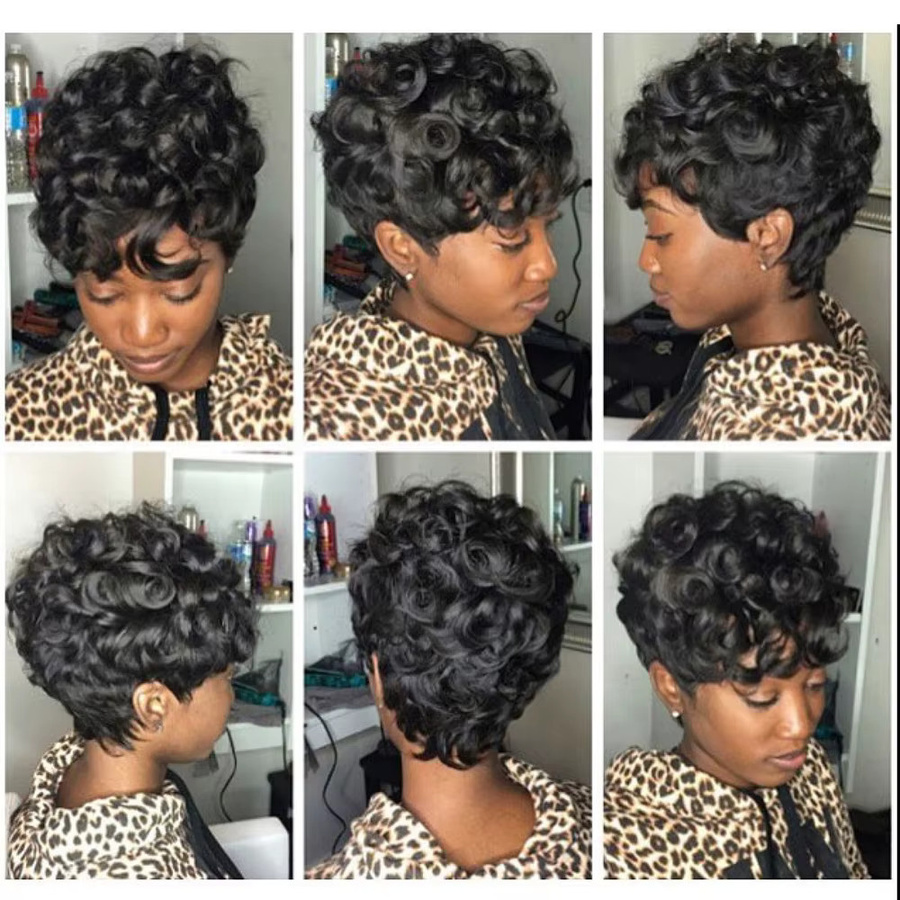 OYM HAIR Pixie-Perücke, kurze Echthaar-Perücke mit Pony, Damen - Bild 3
