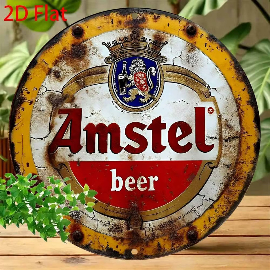 Vintage Amstel Bier Wandschild aus Metall von CIFBUY in Mehrfarbig, Rundes Metallschild mit Logo für Bar und Heimdekoration - Bild 3