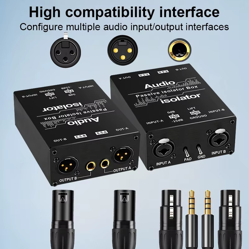 TITAK XLR-Erdungsschleifenisolator in Schwarz: Zweikanaliger Stereo-Audio-Rauschfilter und Hum-Eliminator für Heimstereoanlagen, Auto-Audio und Studiolautsprecher - Bild 2