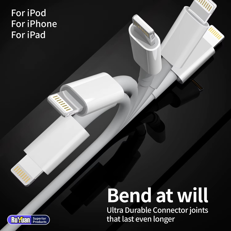 LAIHONEN MFi-zertifiziertes Lightning auf USB-A Ladekabel für iOS in Weiß - Bild 3