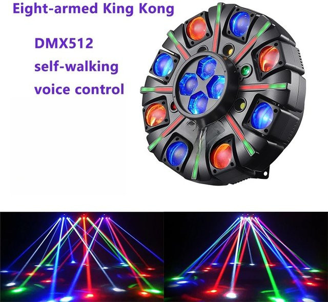 Carinamoba 150W RGBW 8-Arm LED Moving Head Light in Schwarz mit Fernbedienung, DMX512, Stroboskop und stufenloser Dimmung für Disco, Bar und Bühne - Bild 1