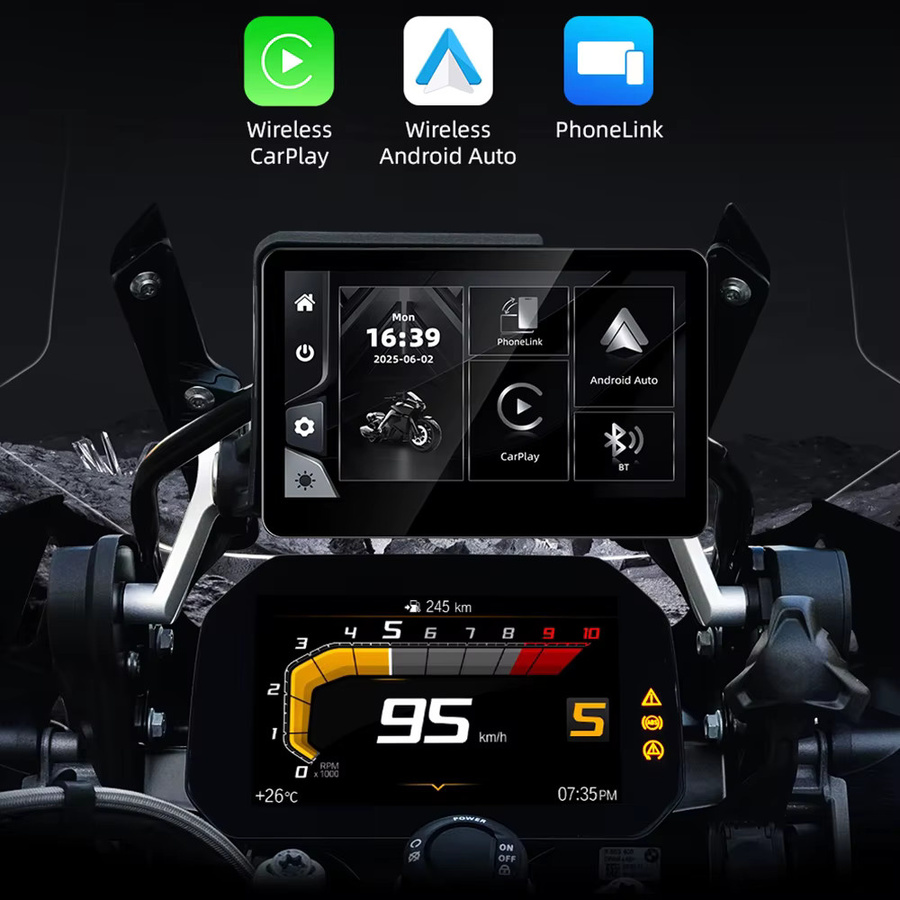 EKIY Wireless CarPlay und Android Auto GPS Motorrad-Navigation 6,2 Zoll für BMW R1200GS R1250GS R1300GS F800 F850 F900 S1000XR in Schwarz - Bild 2