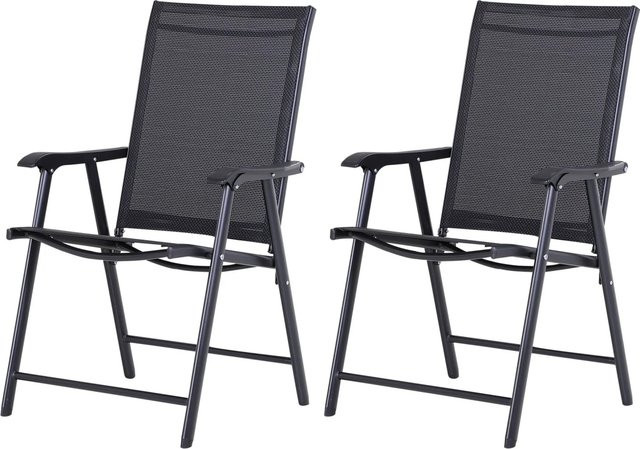 Furnicato 2er Set Klappstühle mit Armlehnen aus Metall und Textilene in Schwarz, B/T/H: 58 x 64 x 94 cm - Bild 1