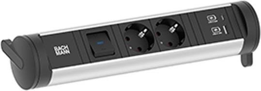Bachmann CYCLE Base Steckdose mit 2x CEE7/3, 1x Schalter sowie USB-A und USB-C in Schwarz (706.001) - Bild 1