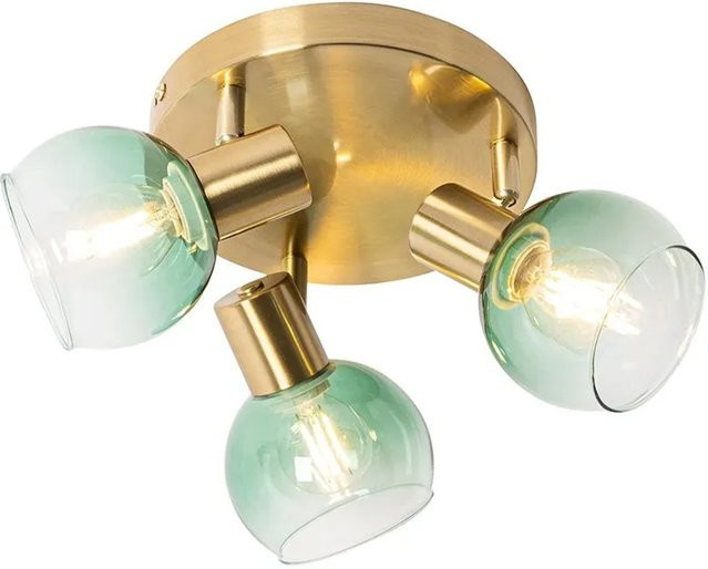 QAZQA Art Deco Deckenlampe Vidro in Gold und Blattgrün mit 3 Glasleuchten und E14 Fassung - Bild 1