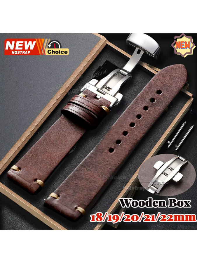 HQstrap Uhrenarmband Leder, Schmetterlingsverschluss, Silber, Unisex - Bild 4