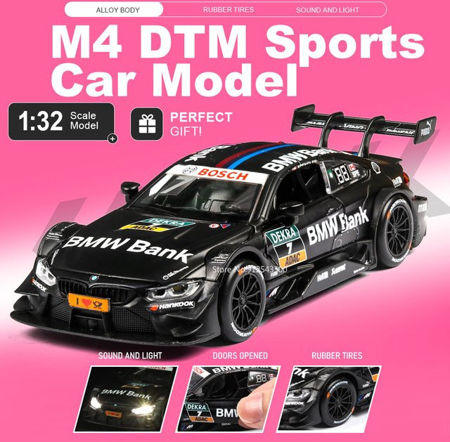MAKEDA M4 DTM M8 Automodell-Spielzeug, 1:32, mit Licht und Sound, mit öffnenden Türen, Rückziehfunktion, Gummireifen - Bild 1