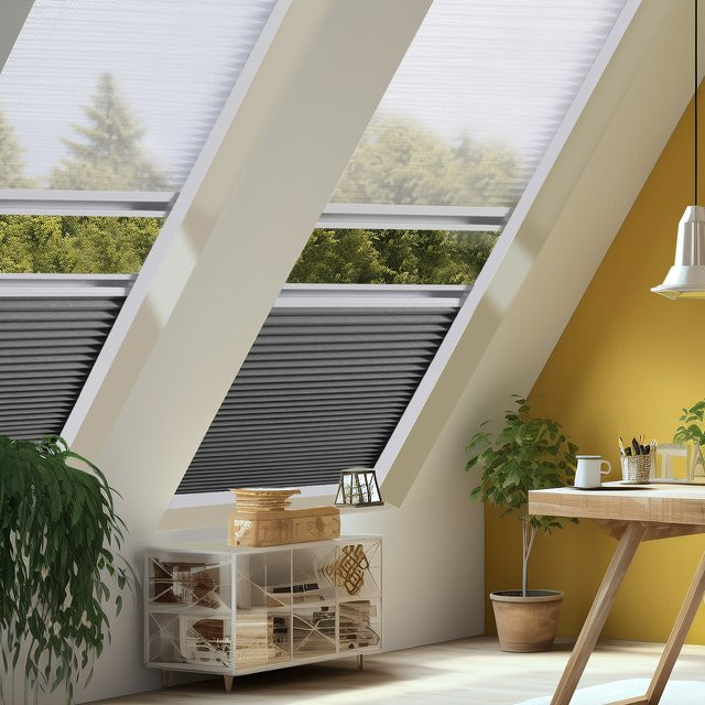 Honeycomb-Plissee für Oberlicht mit Tag-Nacht-Funktion zur Wärmedämmung und Lichtfilterung, Farbe: Weiß - Bild 1