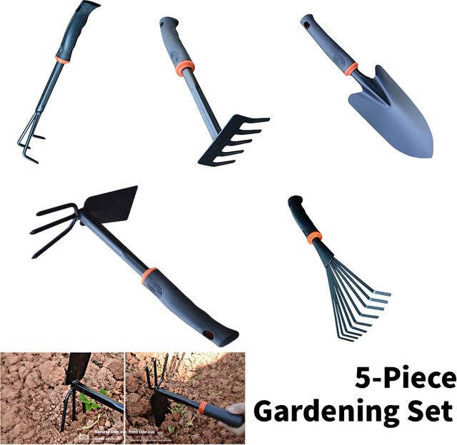 Vibratite Multifunktionales Gartenwerkzeug-Set aus Kohlenstoffstahl in Schwarz mit kleiner Schaufel, Spaten und Hacke zum Pflanzen von Blumen, Gemüse und Sukkulenten - Bild 1