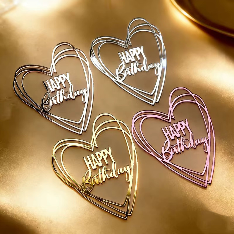 WOHLTAO Happy Birthday Kuchendekoration aus Gold-Acryl für Kindergeburtstage und Backzubehör - Bild 2