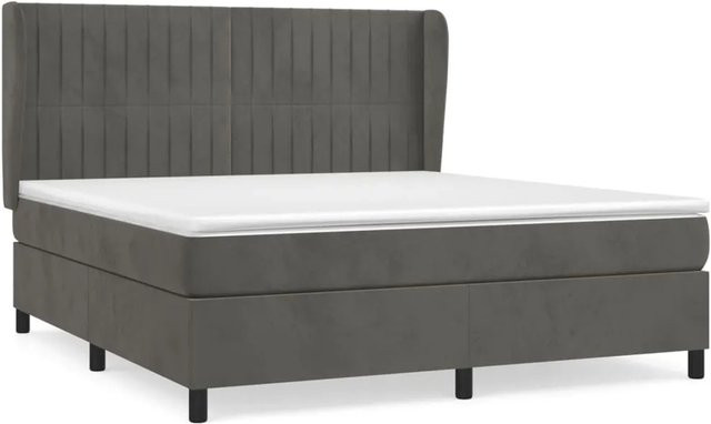 vidaXL Boxspringbett mit Matratze in Dunkelgrau aus Samt, Hybrid-Design mit Taschenfederkern, B/T/H: 180 x 200 x 128 cm - Bild 1
