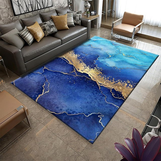 Rutschfester Teppich mit abstraktem Marmor-Design von Lodestar in Blau, B/T: 120 x 80 cm - Bild 1