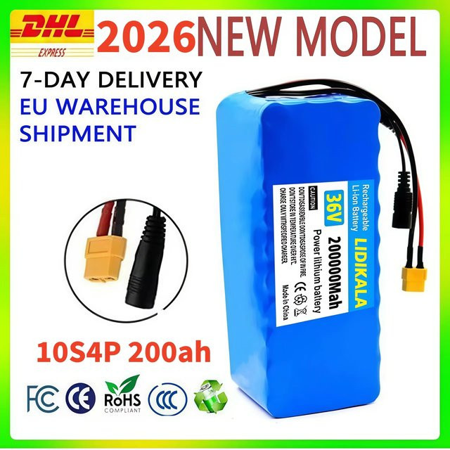 Wiederaufladbarer Lithium-Ionen-Akku 36V 200Ah 1000W 10S4P mit intelligentem BMS und 42V2A Ladegerät in Blau für Elektrofahrräder und Elektroroller - Bild 1