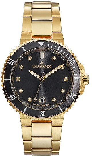 Dugena Armbanduhr Lady Diver, Quarz, Edelstahl, Schwarz, Gold, 36 mm, Damen - Bild 1