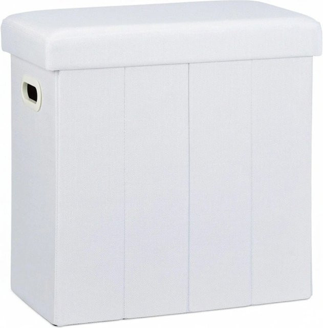 Faltbarer Sitzhocker von Relaxdays aus MDF und Polyester in Weiß, B: 49,5 cm, T: 46 cm, H: 25,5 cm - Bild 1
