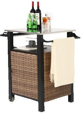 Einseitiger Barwagen von MUVOE in Braun mit ausziehbarer Ablage und Edelstahlrollen für Küche und Garten - Bild 1