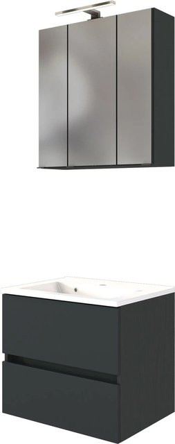 Held Möbel Waschtisch-Set Verona 2-tlg. mit Mineralgussbecken und Spiegelschrank, matt Graphitgrau, Breite: 60 cm - Bild 1
