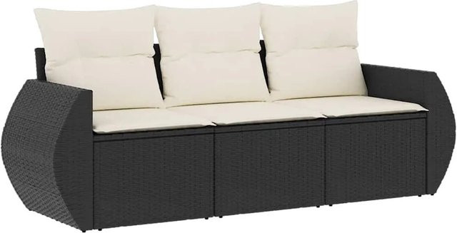 vidaXL 3-tlg Garten-Sofagarnitur in L-Form aus schwarzem Poly-Rattan mit Sitzkissen und Stauraum - Bild 1