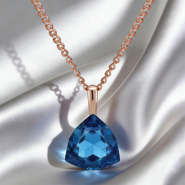Wbmqda Halskette mit blauem Stein-Anhänger, 585 Gold, Roségold, Zirkonia, Damen - Bild 1