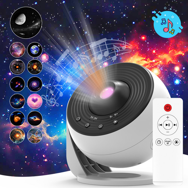 Visason Sternprojektor Galaxy Nachtlicht mit HD Bildscheiben, Bluetooth-Funktion und Fernbedienung, Weiß - Bild 1