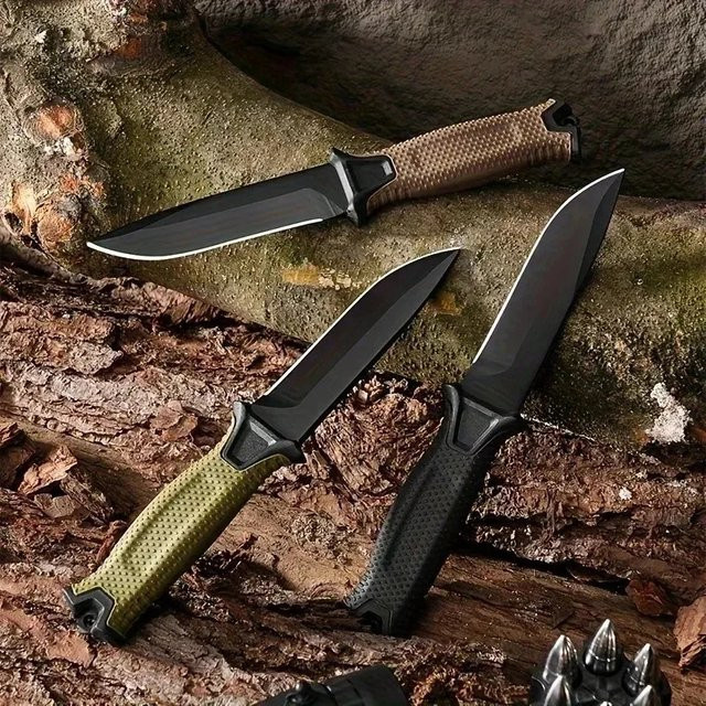 Schwarzes Outdoor-Messer mit feststehender Klinge aus Stahl für Jagd, Trekking und EDC - Bild 1