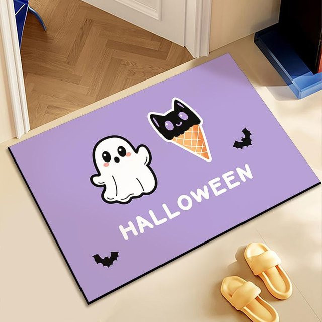 Rutschfeste und schnelltrocknende Diatomeenerde-Fußmatte für das Badezimmer mit Halloween-Tier-Motiv, Farbe: Lila, B/T: 60 x 40 cm - Bild 1