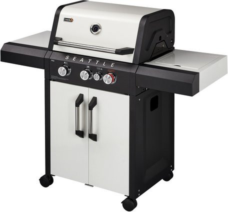 THOR Gasgrill Seattle in Silber mit 3 Brennern, Seitenkocher, Thermometer und Rollen, Grillfläche: Breite: 60 cm, Tiefe: 45 cm - Bild 1