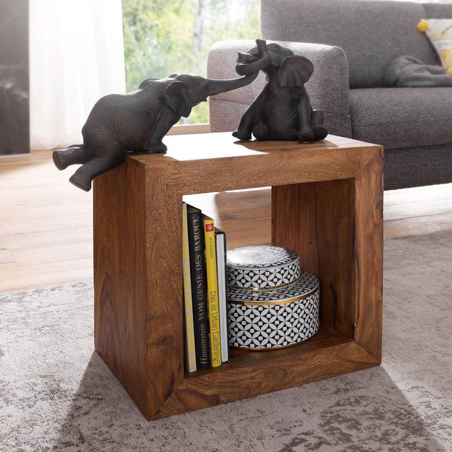FineBuy Massivholz Sheesham Standregal Cube in Braun, B/T/H: 44 x 44 x 33 cm - Bild 1