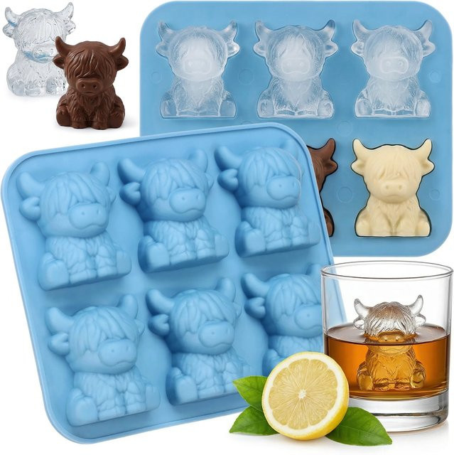 Willstar Silikon-Eiswürfelform Highland-Kuh 6-Fach in Blau für Whiskey und Cocktails - Bild 1
