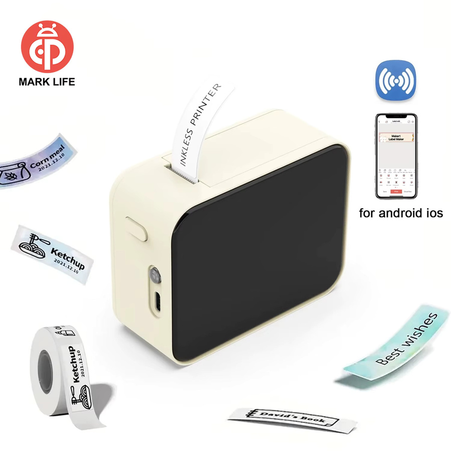 MarkLife M1 Mini tragbarer Thermodrucker, kabelloser Bluetooth Etikettendrucker für Zuhause und Büro - Bild 1